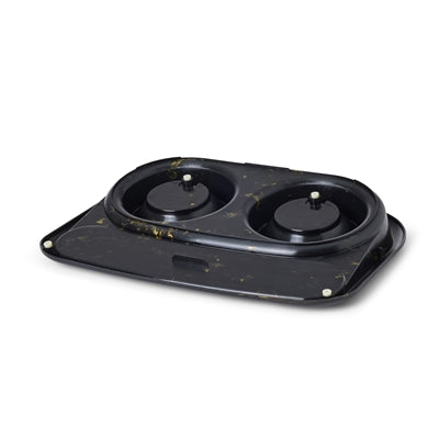 Savic Butler Futter- Und Trinkschale Mit Tablett Marmor Schwarz/Gold